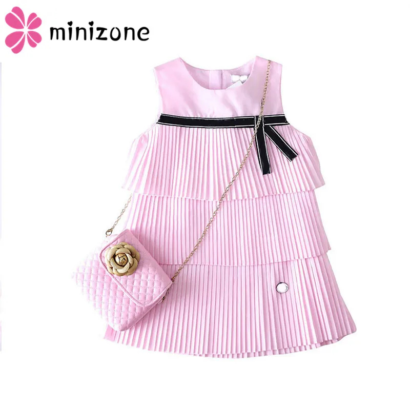 Летнее модное платье в полоску без рукавов с поясом для девочек платья принцессы