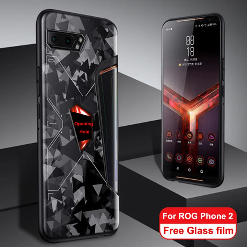 Для Asus ROG Phone 2 Case ZS660KL Мягкие силиконовые защитные чехлы+ стеклянная Защитная пленка для Asus ROG Phone II ROG2 Тонкий чехол - Цвет: Яркий