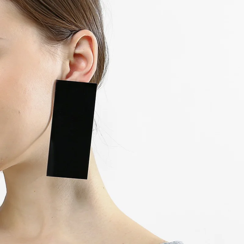 Преувеличенные прямоугольные Длинные Большие зеркальные серьги гвоздики