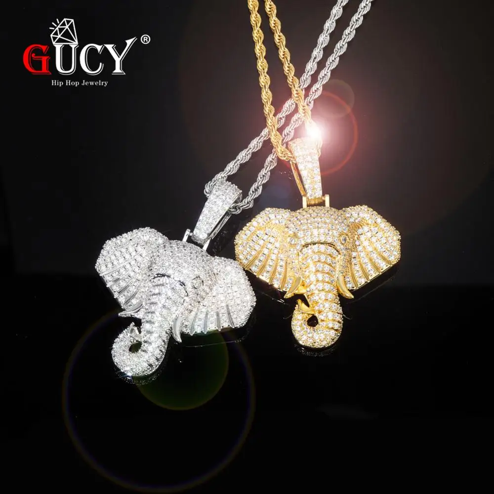 GUCY льдом кубический циркон Bling с рисунками животных С Рисунком Слона Ожерелья &amp