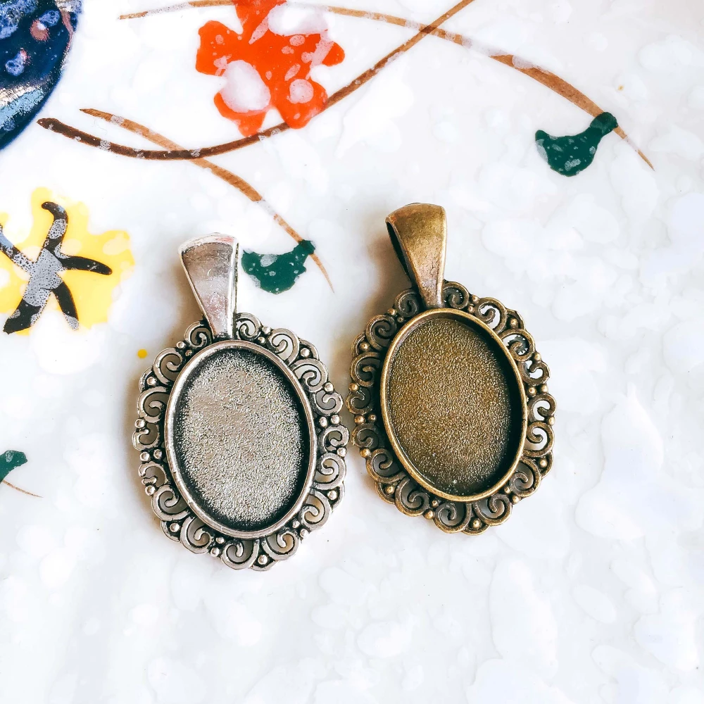 Ожерелье с подвеской 13x18 мм античный бронзовый серебристый цвет стеклянные