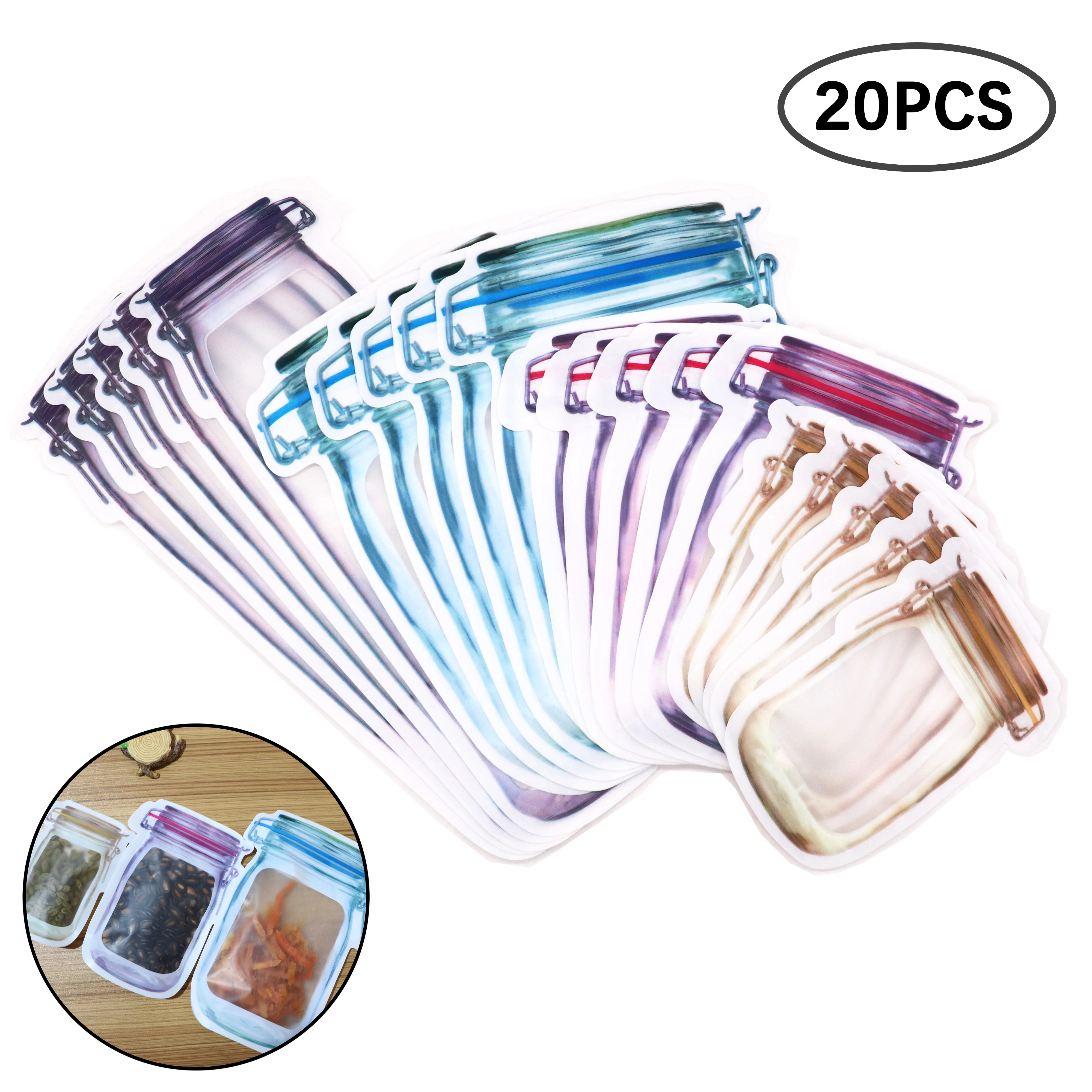 

Reusable Mason Jar Bottles Bags Nuts Candy Cookies Bag Seal Fresh Food Storage Bag Snacks Zipper Sealed Kitchen Organizer