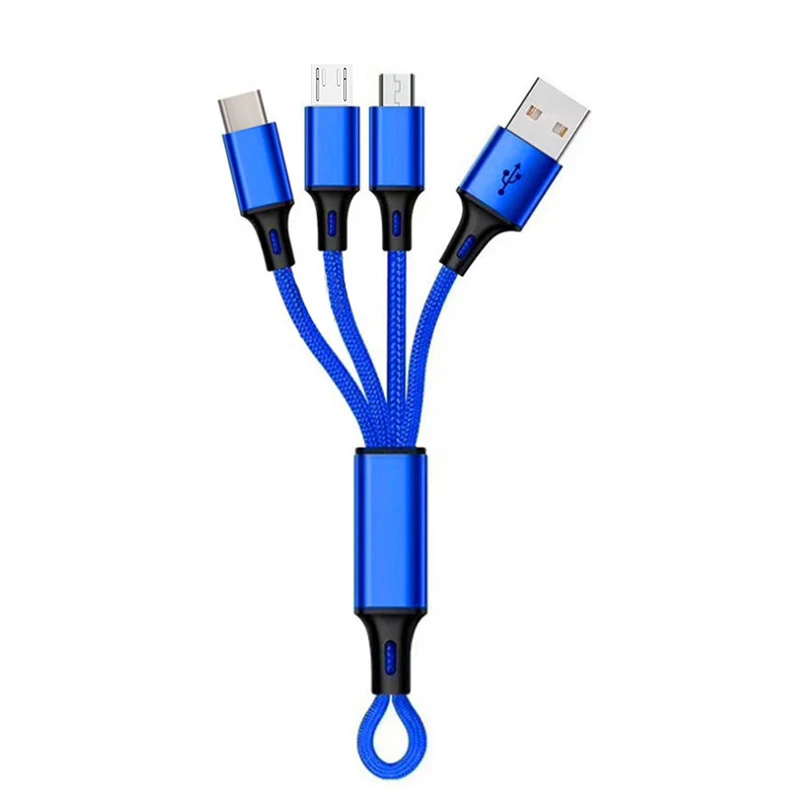 Короткий нейлоновый Плетеный брелок 3 в 1 кабель для передачи данных Micro USB Type C iPhone