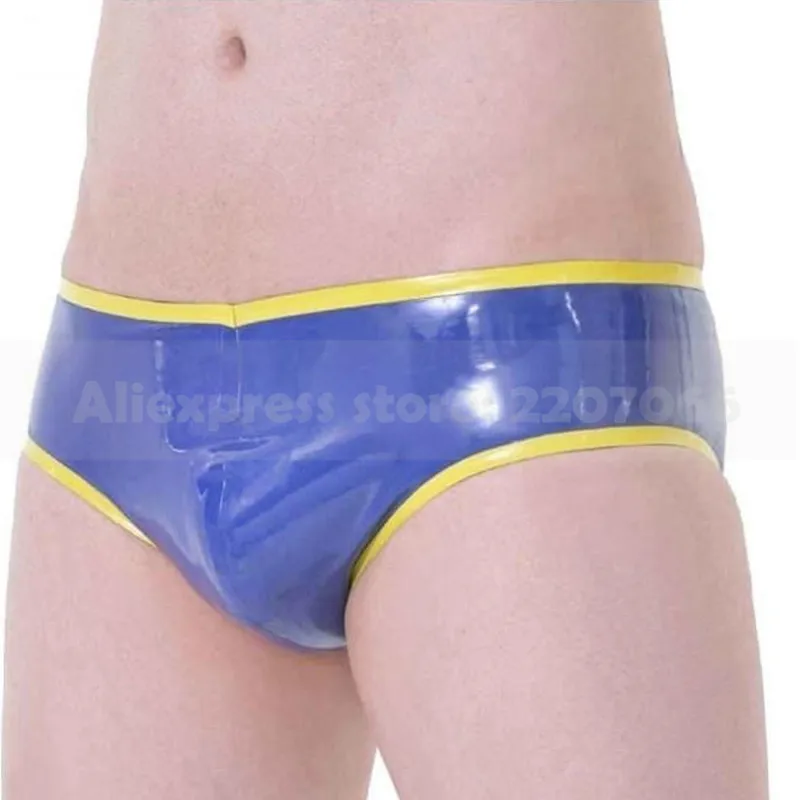 Мужские латексные боксеры ручной работы с синей и желтой отделкой резиновые