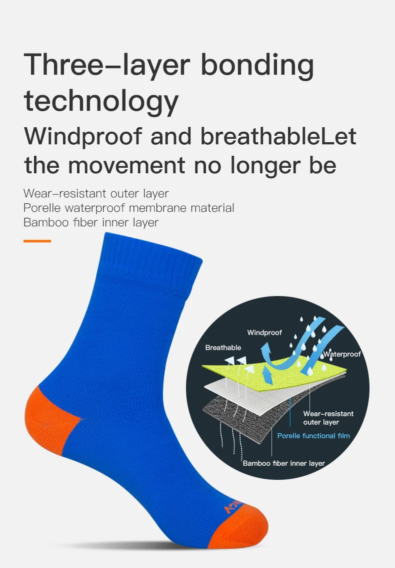 AONIJIE одна пара E4821 уличные спортивные водонепроницаемые носки бамбуковое волокно