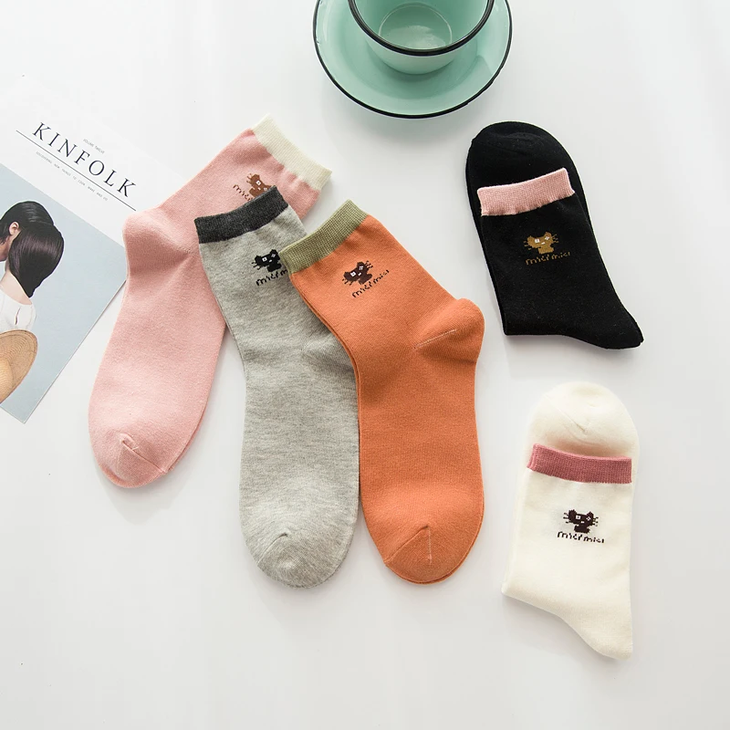 Женские носки с изображением кота принт животными цвет розовый белый черный Kawaii