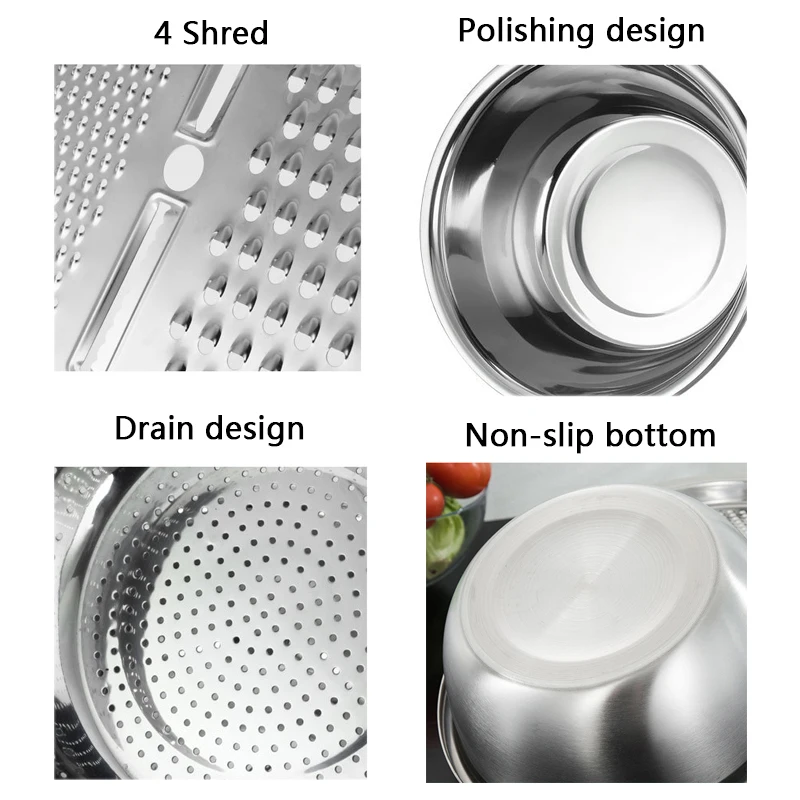 

3pcs stainless steel pot vegetable cutter slicer drain basket sieve Colanders Kitchen Tool grater strainer Rice Washing Filter