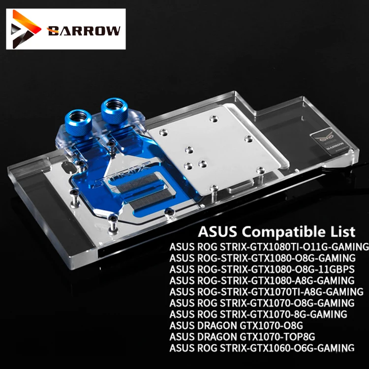 Курган блок GPU воды ASUS GTX 1080TI/1080/1070/1060 полное покрытие для ASUS ROG, Никелированное покрытие RGB Освещение BS-ASS1080T-PA