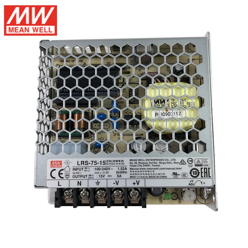Оригинал MEAN WELL LRS 75 15 импульсный источник питания 110 V/220 V AC до 15V DC 5A 75W Meanwell блок