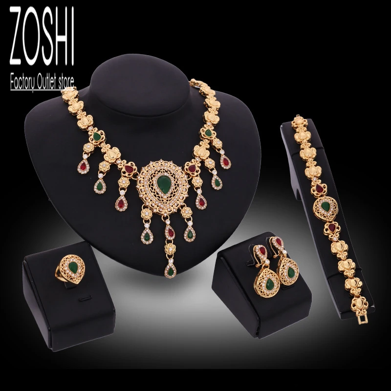 India African Jewelry Women Crystal Tassel Necklace Earrings Dubai Gold Set For Wedding Bridal Bracelet Ring | Украшения и