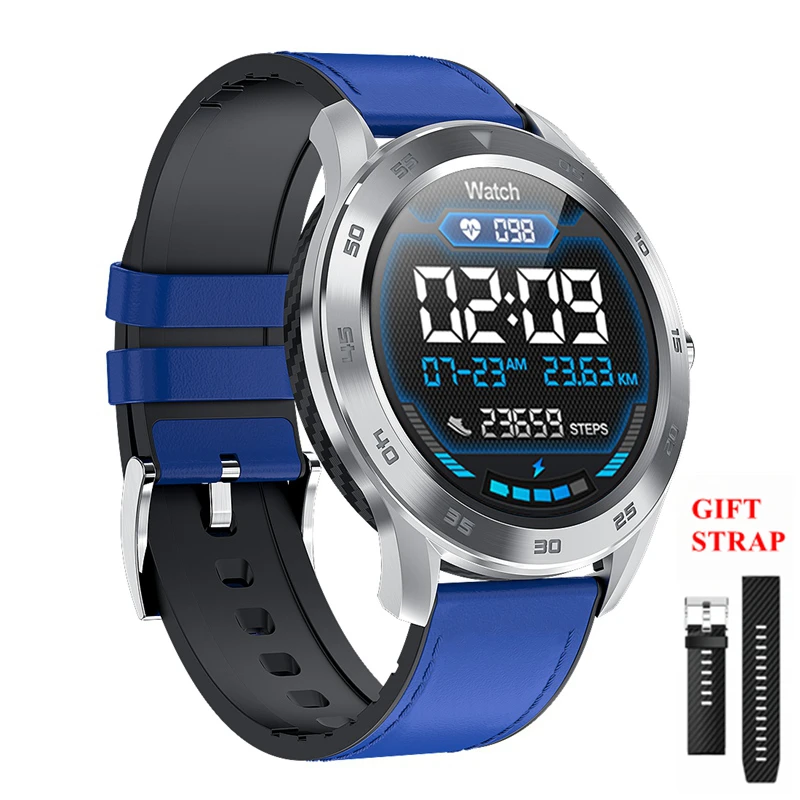 blue leather UTELITE DT98 Bluetooth Вызов Смарт часы для мужчин IP68 Водонепроницаемый PPG сердечного ритма приборы для измерения артериального давления для huawei Xiaomi телефон - Цвет: blue leather