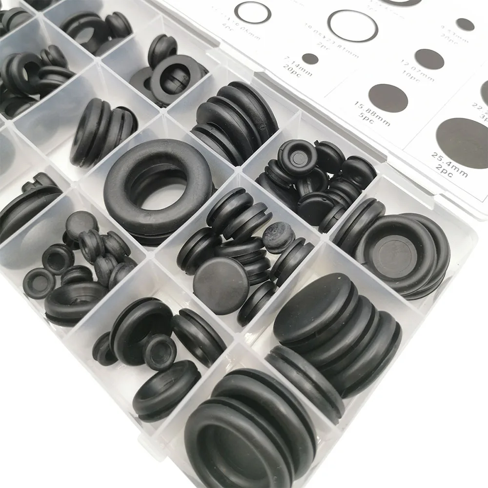 

125Pcs Protective Coil Set PVC Grommets Blanking Open/closed Blind Grommet Set In Assorted Sizes