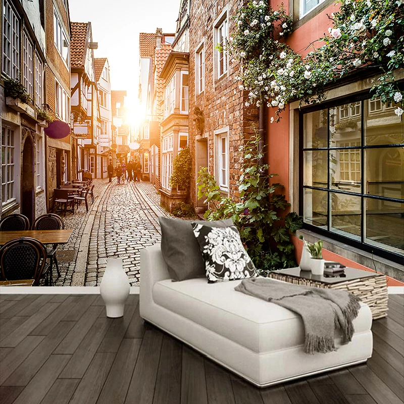 Custom 3D Poster Wall Painting European City Town Street View Photo Wallpaper Cafe Restaurant Living Room Sofa Decor Murals |
