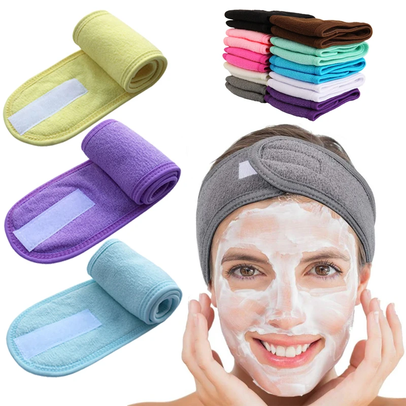 

Регулируемая широкая повязка на голову для йоги, спа, ванны, душа, макияжа, мытья лица, косметическая повязка на голову для женщин, женские ак...