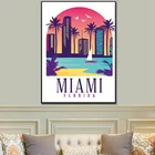 Винтажная Ретро Картина на холсте Майами, художественный постер, картина, современный интерьер, эстетика, украшение спальни, рамка для картины