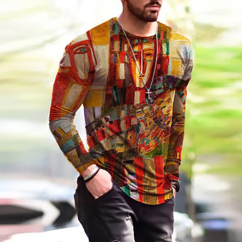 

Fashion Digital Printing Long Sleeve T Shirts Men Casual Loose O-Neck Pullovers 2022 Spring Autumn Harajuku Tee Mens Streetwear