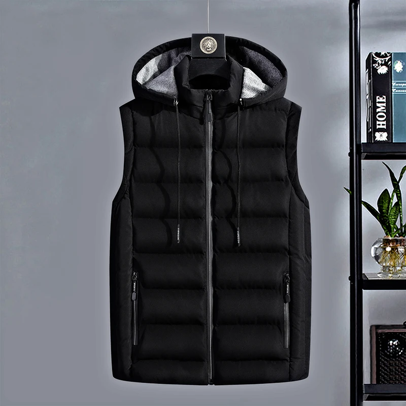 Жилет мужской размера плюс теплая безрукавка повседневная жилетка с капюшоном