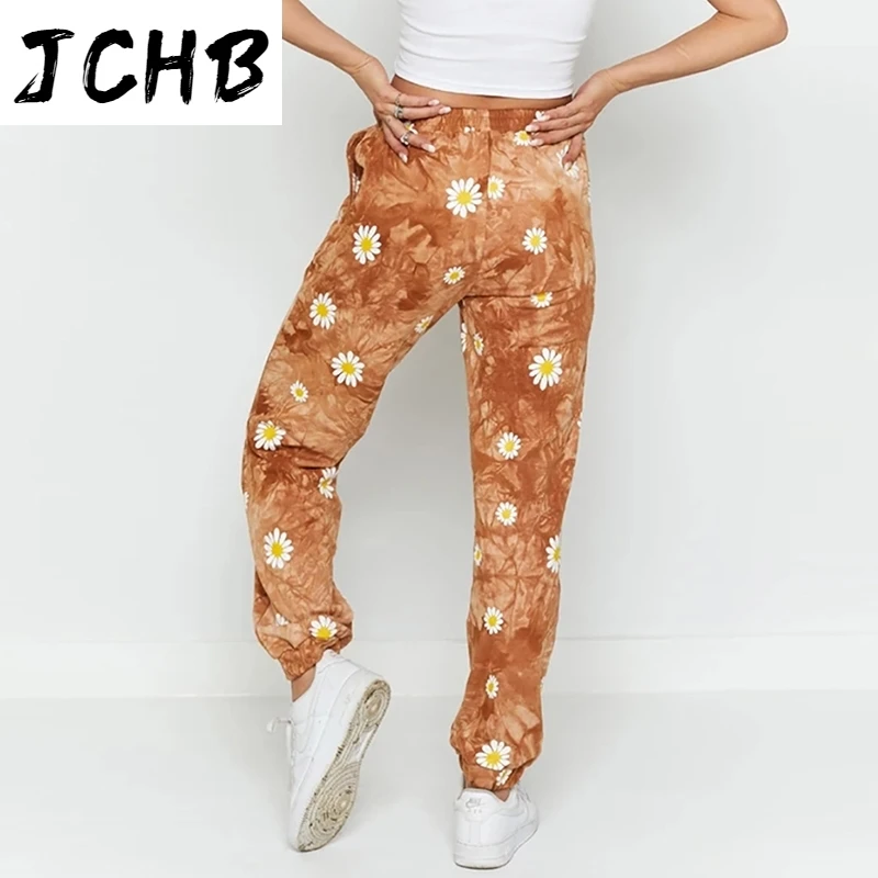 

SHZQJCHB 2021 Fashion Print Sweatpants Women Elastic Waist Sport Style Long Pants Female Loose Casual Trousers Lady Pantalon