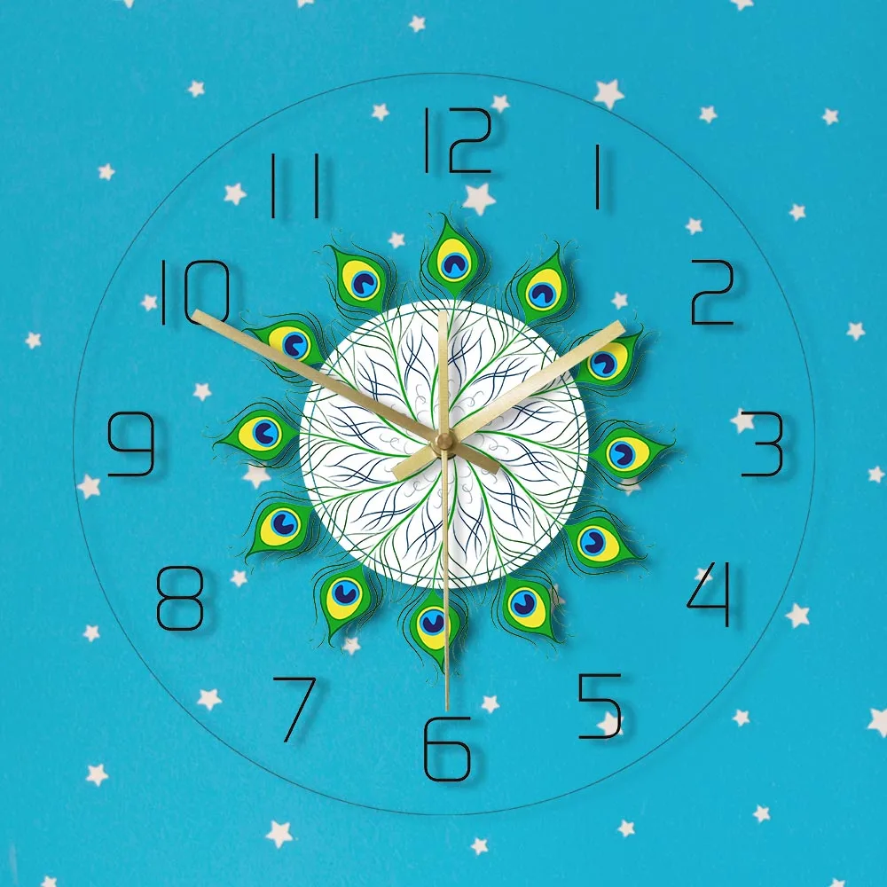 Современные настенные часы с изображением павлиньих перьев мандалы винтажный