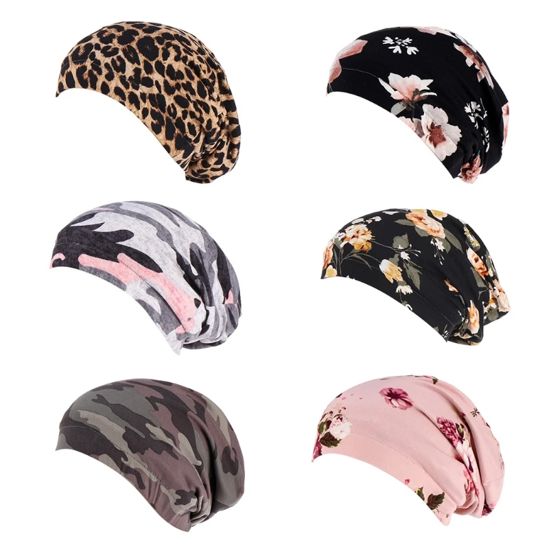 

Satin Lined Sleep Cap Printed Double Layer Slouchy Bonnet Beanie Hair Slap Hat