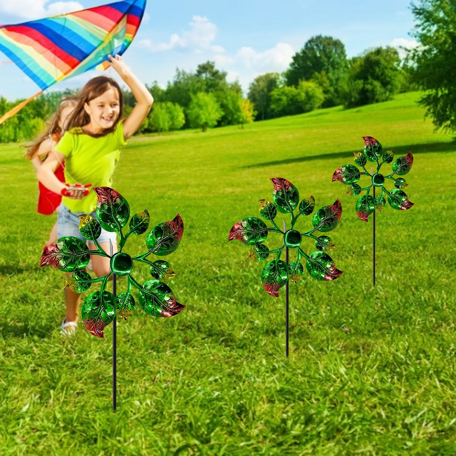 

2021 New Outdoor Revolving Windmill Iron Decorative Garden Wind Spinner Rainbow Color Windmill Decorating For Outdoor Garden #