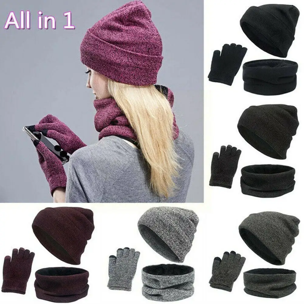 

Three-piece Female Thermal Suit With Fleece Hat 2022 Woman Hat Hat Fashion Gloves Winter Wholesale Gloves Winter Scarf S4l1