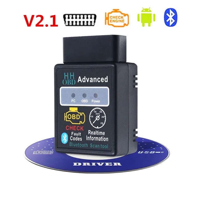 HHOBD V2.1 OBD2 ELM 327 Bluetooth V2.1 Автомобильный цифровой инструмент ELM327 сканер hhodd 2 ELM327 2,1 CAN-BUS elm 327 V2.1 для Android/PC - Цвет: HHOBD V2.1