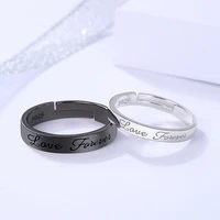 2 pcs love forever words couple lover rings for women men black white engagement wedding promise adjustable open ring gifts