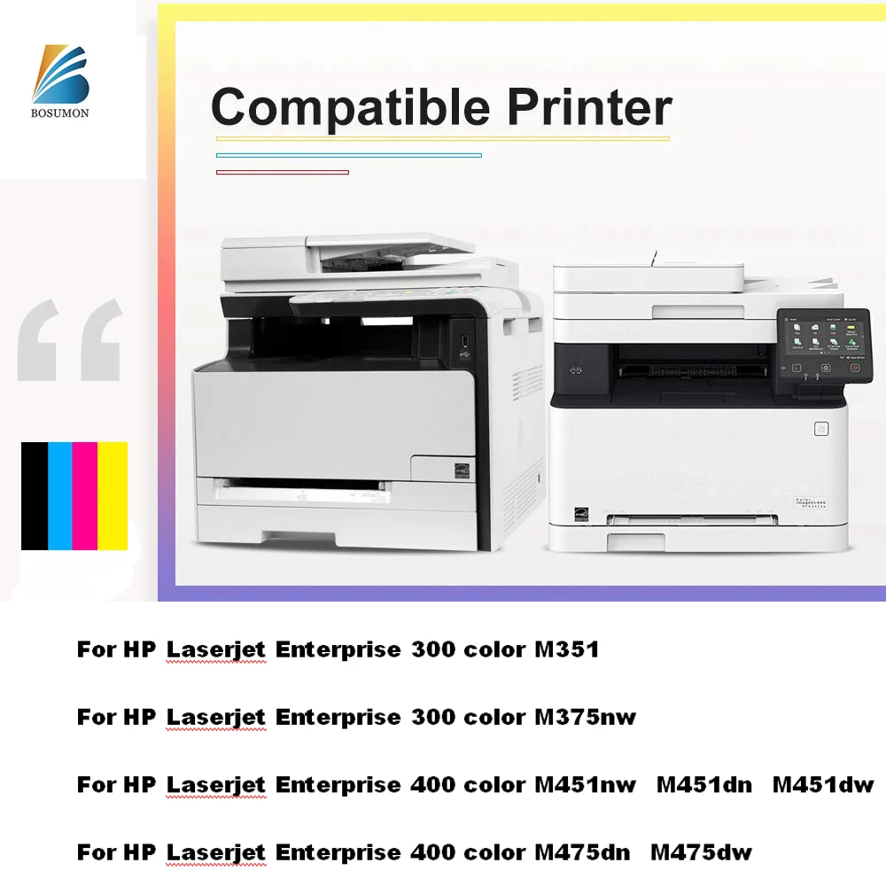 Bosumon 4Pk 305A CE410A CE411A CE412A CE413A совместимый тонер картридж для HP LaserJet Pro 300 M351 M375nw M451nw M475dn