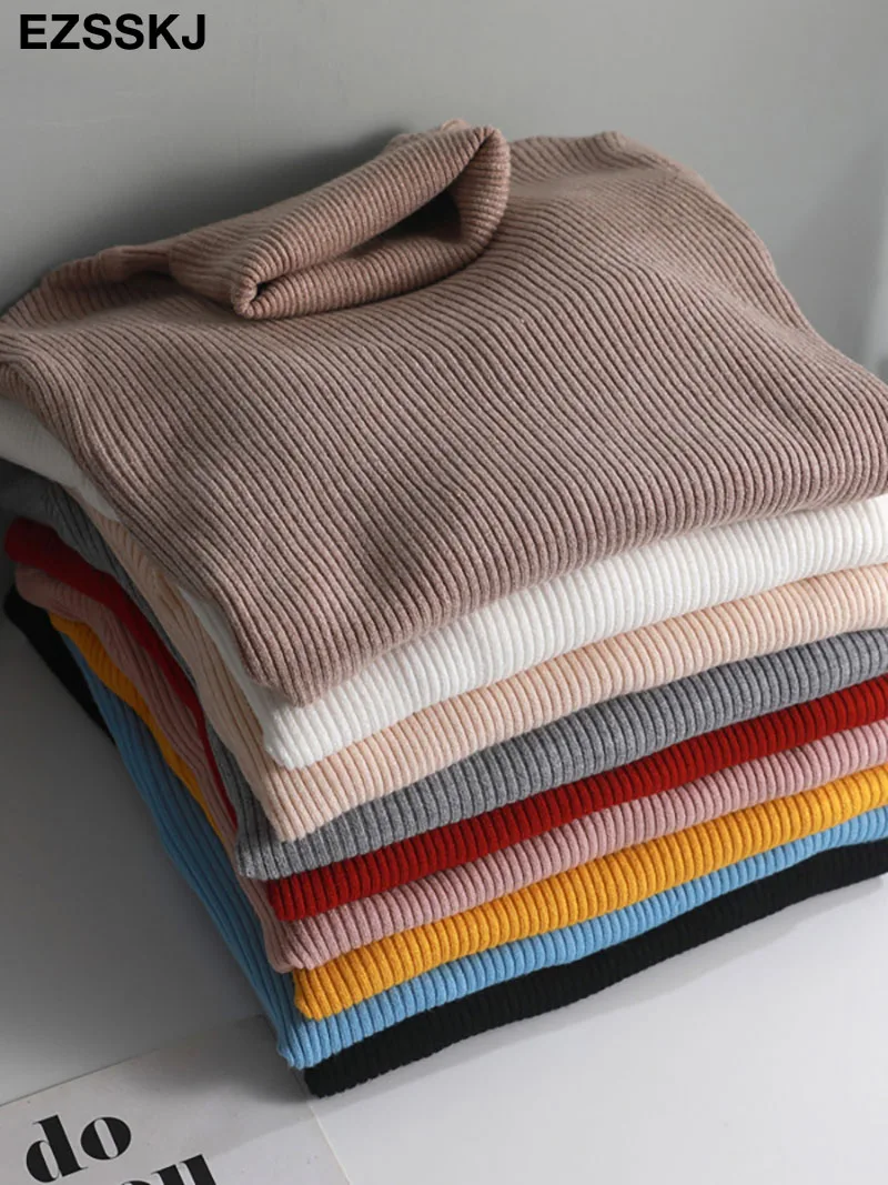 Knitted Women high neck Sweater Pullovers Turtleneck Autumn Winter Basic Sweaters Slim Fit Black | Женская одежда
