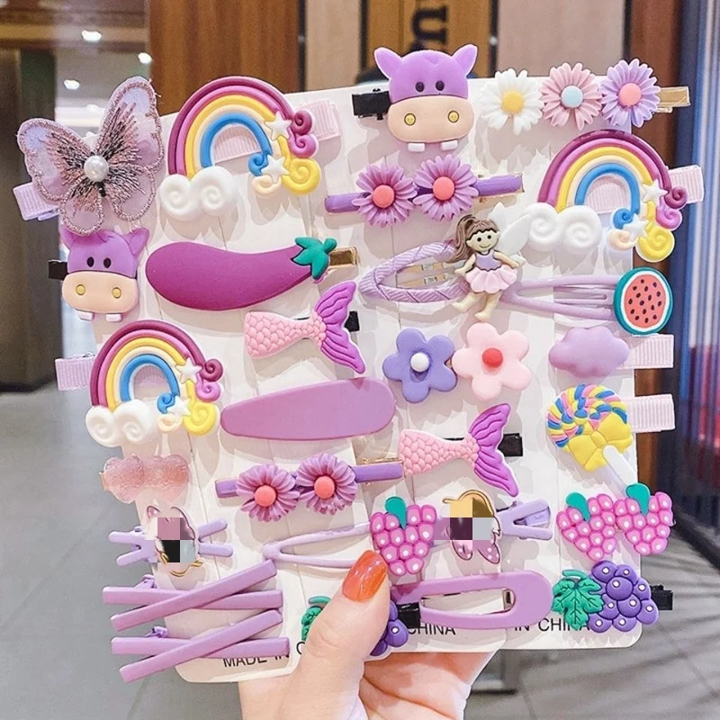 

Children Colorful Cute Cartoon Hairpins Girls Cloud Flower Fruit Rubber Bands Hair Clips Children Headwear Accessories
