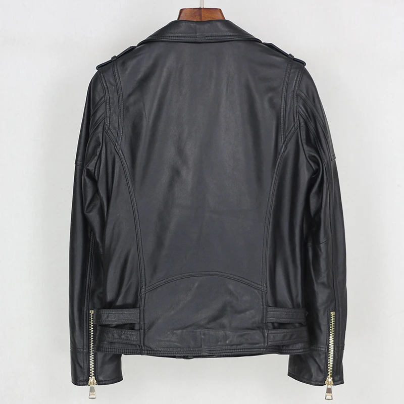 Весенняя женская куртка из натуральной кожи 2020 модная овечьей с поясом на молнии