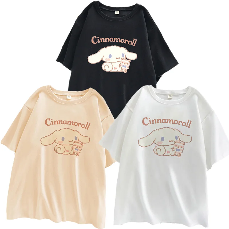 Футболка с коротким рукавом в стиле Харадзюку с милыми рисунками My Melody, Kuromi и Cinnamoroll, парная для готического образа.