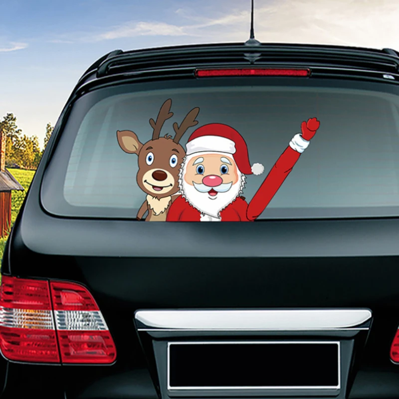 

Christmas Decoration Santa Claus 3D PVC Waving Car Stickers Styling Window Wiper Decals Rear Windshield Decor