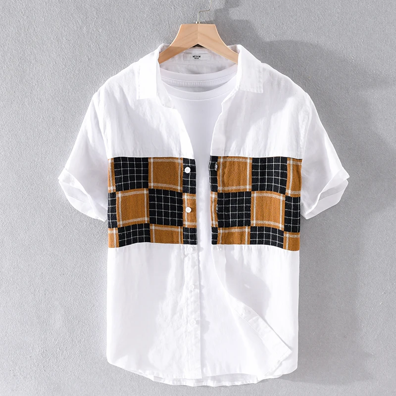 2020 новый дизайн ретро трендовая рубашка с коротким рукавом из чистого льна