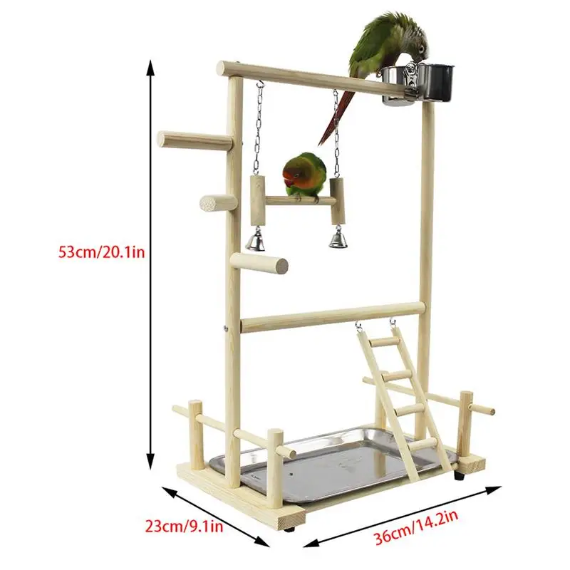 

Parrot Stand Wooden Parrot Swing Toy Double Layer Wooden Bird Stand Ladder Swing Bell Bird Athletic Toys Stand Birds Parrot Toys