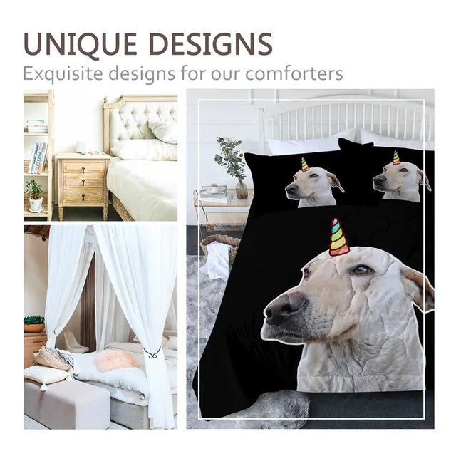 BlessLiving Dog Summer Quilt Set 3D Print Unicorn Thin Quilt Labrador Bedding Set Pet Animal Bedspreads 3pcs Lovely Home Decor 2