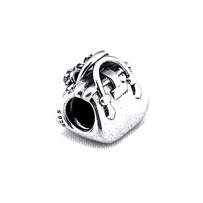 

Genuine 925 Sterling Silver Charms Solid Cute Handbag Charms CZ DIY Charms European Jewelry