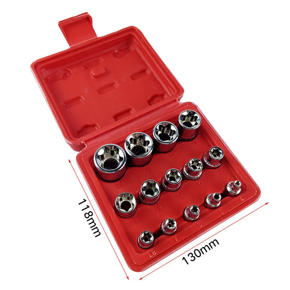 

14Pcs/set Female E Type Bit Sockets Wrench Head E4 - E24 1/4" 3/8" Torx Star Sleeve Set Auto Repair Hand Tools
