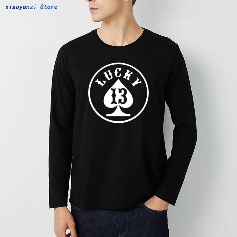 

Men's 2020 Fashion long Sleeve T Shirt Lucky NUMBER 13 Cards Print Tshirts High Quality Cotton o-neck Tops Tee Plus Size