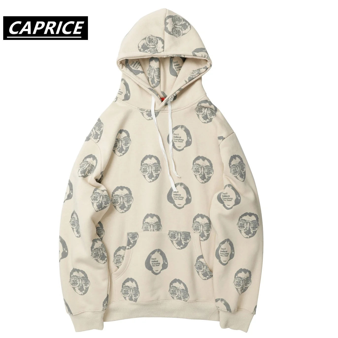 Забавный принт с капюшоном Мужские большими карманами толстовки толстый пуловер