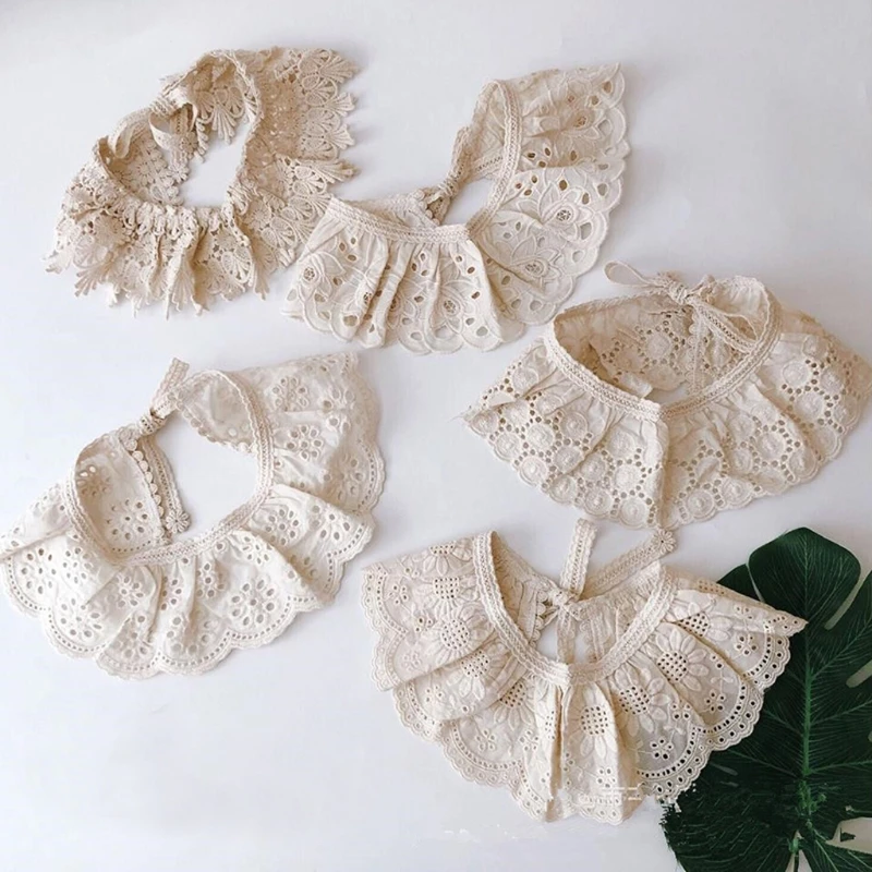 

W3JF Korean Style Toddler Kids Lace Floral Bibs Cute Hollow Out False Collar Children Clothes Accessiory Pure Color Baby Girls