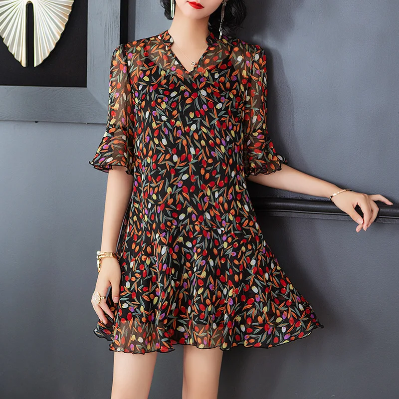 Летнее платье Дамское модное женская одежда элегантное с v образным вырезом и