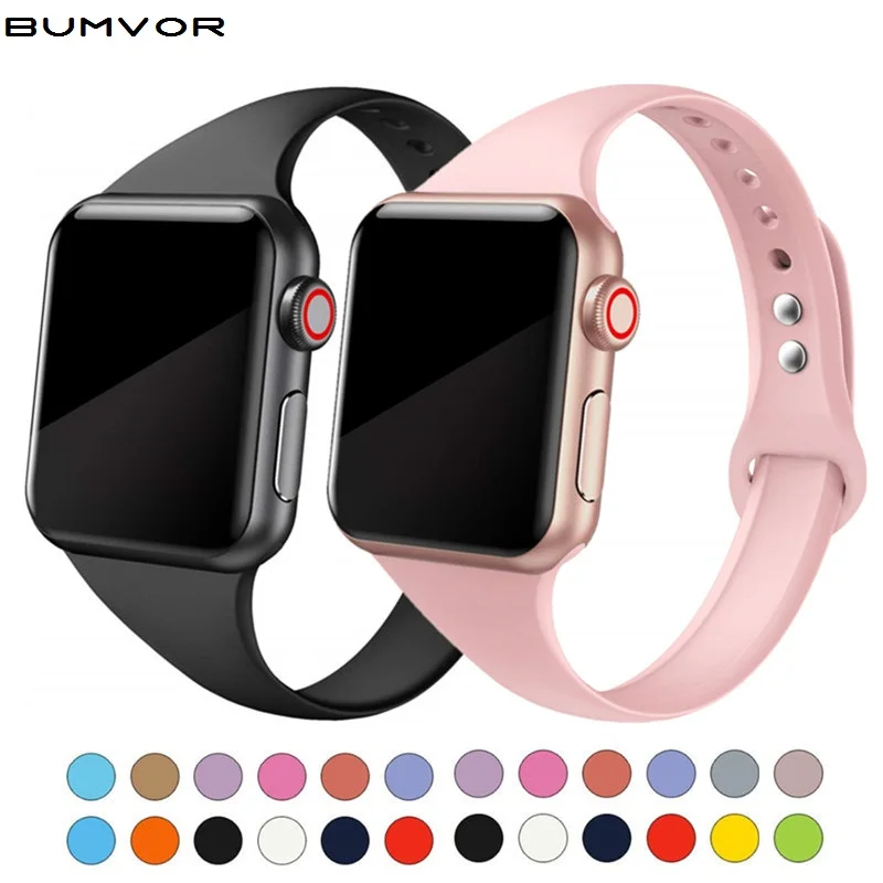Тонкий ремешок для Apple watch 5 44 мм 40 iWatch 38 42 спортивный силиконовый браслет 4/3/2/1