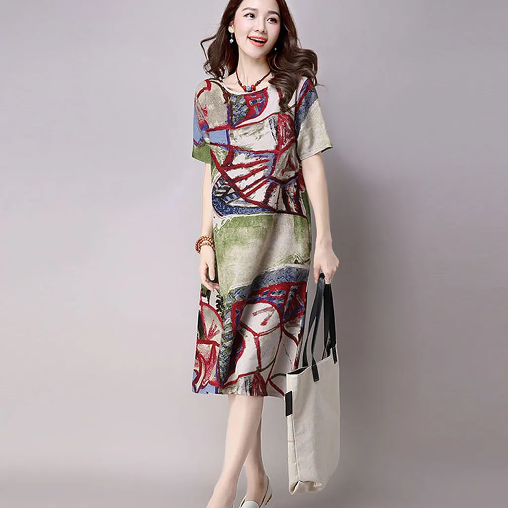 Женское летнее платье с абстрактным принтом женское повседневное свободное