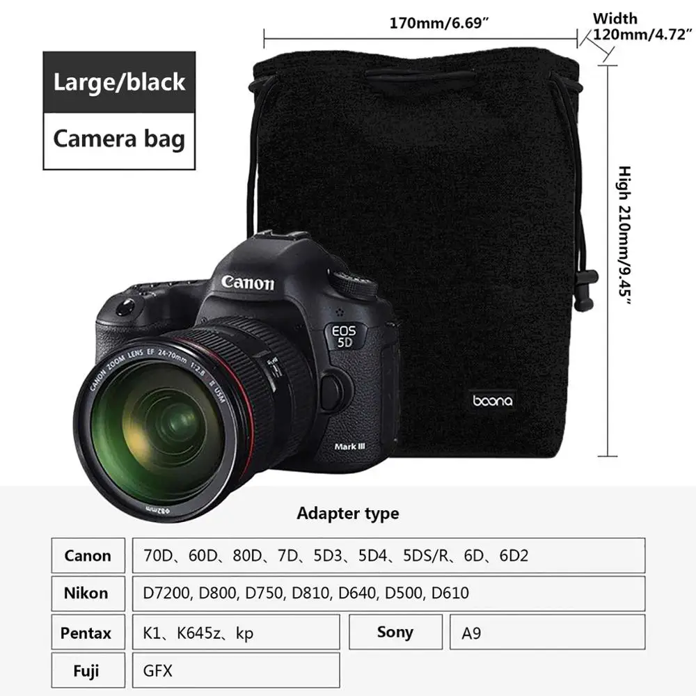 Black Camera Bag L Сумка для DSLR камеры, чехол для объектива Nikon, Canon, sony, Olympus, Fuji, сумка для объектива из лайкры, сумка для фотосъемки для камеры - Цвет: Black Camera Bag L