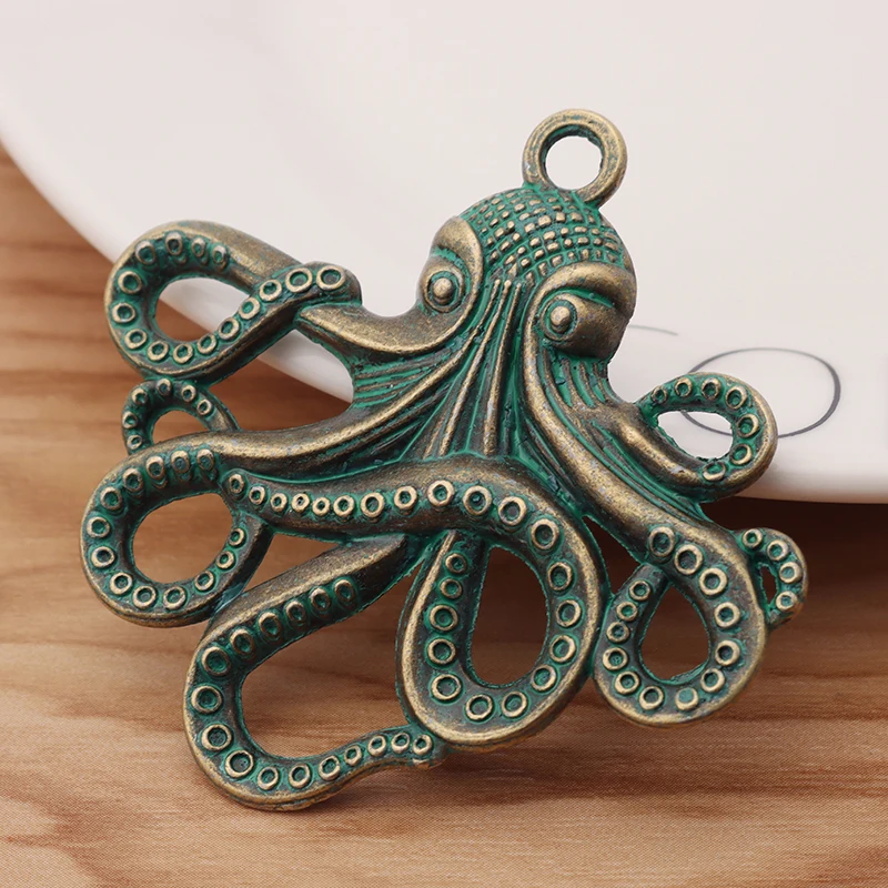 5 шт. зеленая ярь Медянка патина большие Осьминог кальмары подвески для ожерелья