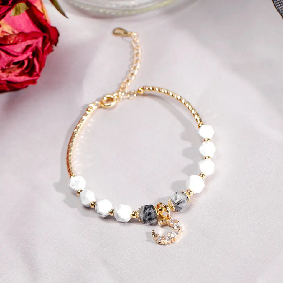 Rotating Moon Lucky Bracelet Titanium Stainless Steel Material Inlaid Natural Jewel Trendy Bracelets Women Jewelry Birthday Gift | Украшения