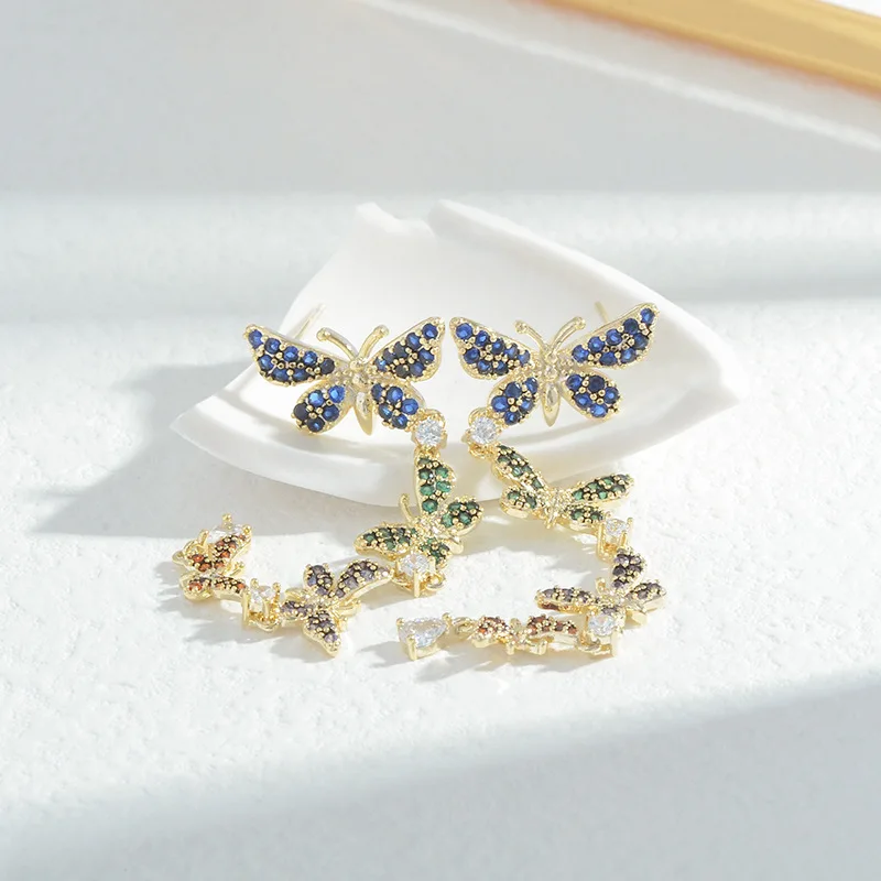 

Wholesale Colorful Zircon Butterfly Studs Female Women Sterling Silvers Pin Post Earrings Jewelry Gift