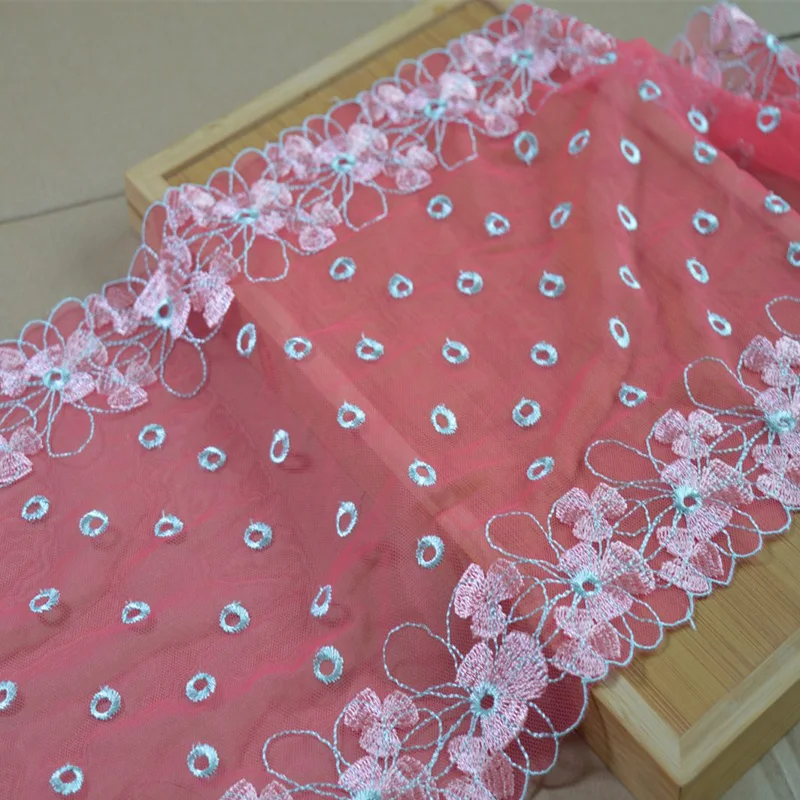 

6Meters Yellow Pink Bilateral Embroidered Lace Trim Mesh Fabric For Bra Lingerie Underwear Handmade Dress Decor Hair Accessories